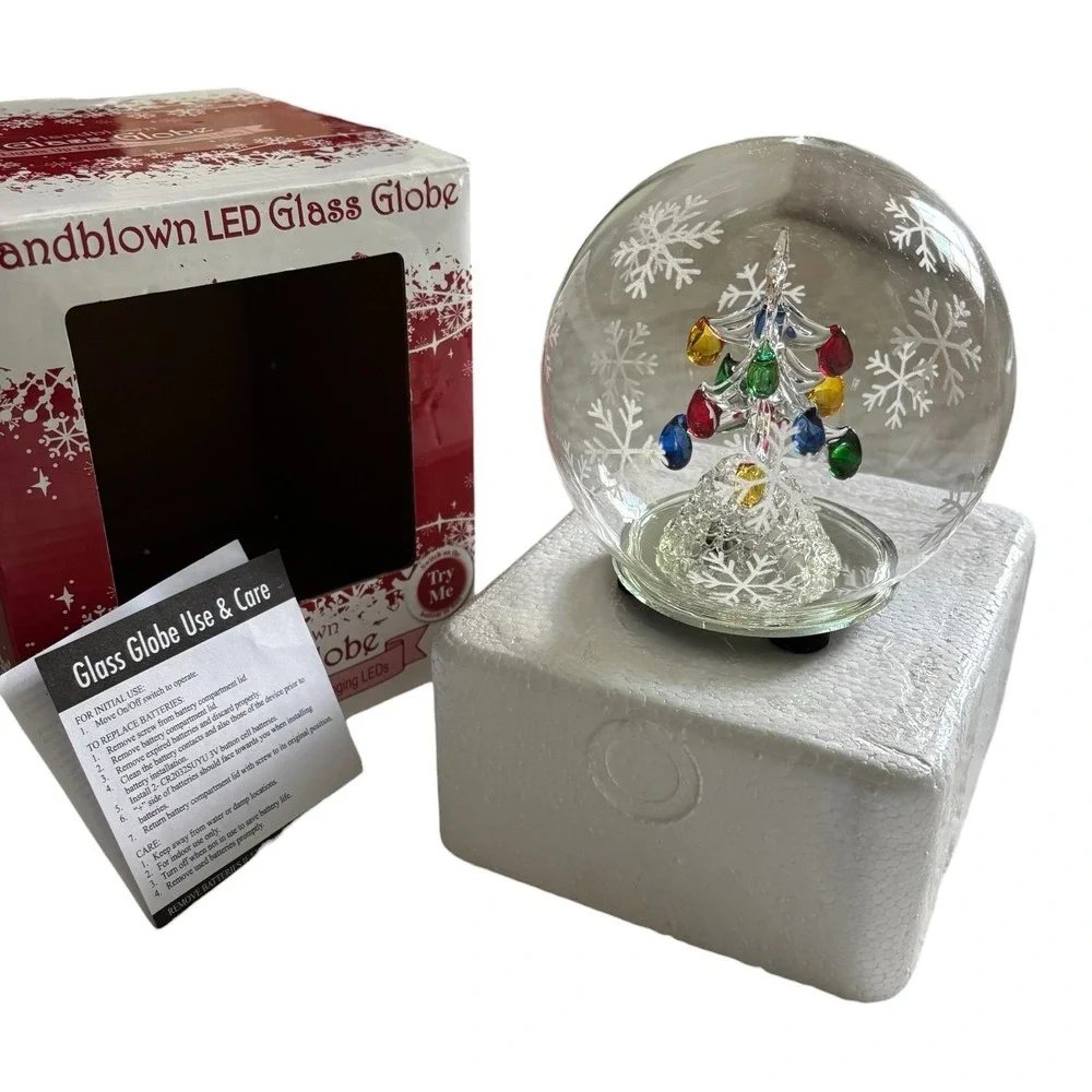 Handblown LED Glass Globe Christmas Tree Color Changing Lights Box 5